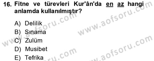 Tefsir Dersi 2014 - 2015 Yılı (Final) Dönem Sonu Sınav Soruları 16. Soru