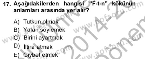 Tefsir Dersi 2014 - 2015 Yılı (Final) Dönem Sonu Sınav Soruları 17. Soru