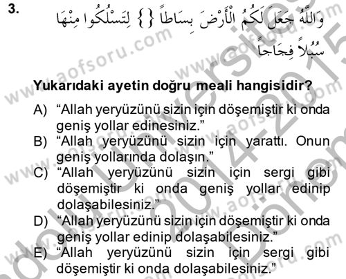 Tefsir Dersi 2014 - 2015 Yılı (Final) Dönem Sonu Sınav Soruları 3. Soru
