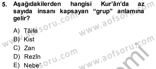 Tefsir Dersi 2014 - 2015 Yılı (Final) Dönem Sonu Sınav Soruları 5. Soru