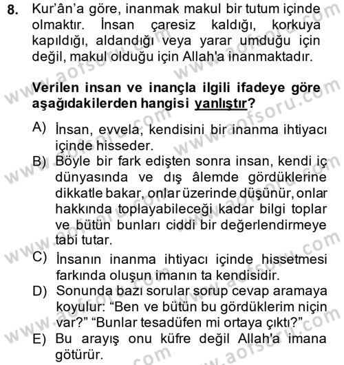 Tefsir Dersi 2014 - 2015 Yılı (Final) Dönem Sonu Sınav Soruları 8. Soru