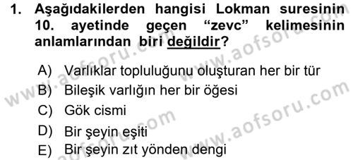 Tefsir Dersi Ara Sınavı Deneme Sınav Soruları 1. Soru