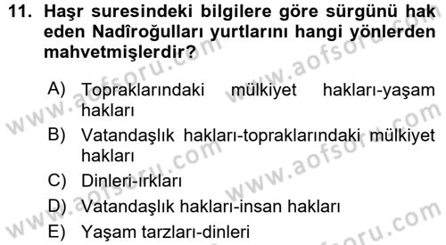 Tefsir Dersi Ara Sınavı Deneme Sınav Soruları 11. Soru