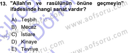 Tefsir Dersi Ara Sınavı Deneme Sınav Soruları 13. Soru
