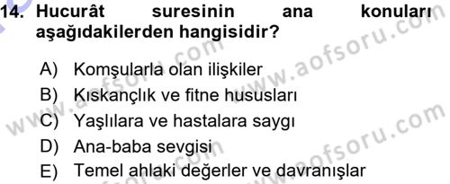 Tefsir Dersi Ara Sınavı Deneme Sınav Soruları 14. Soru