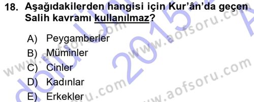 Tefsir Dersi Ara Sınavı Deneme Sınav Soruları 18. Soru