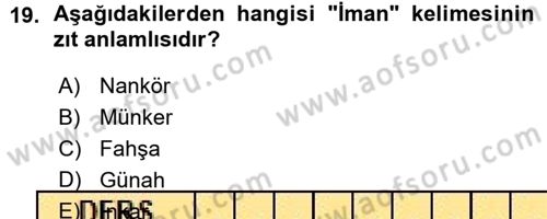 Tefsir Dersi Ara Sınavı Deneme Sınav Soruları 19. Soru