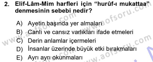 Tefsir Dersi 2015 - 2016 Yılı (Vize) Ara Sınav Soruları 2. Soru