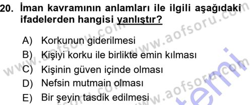 Tefsir Dersi 2015 - 2016 Yılı (Vize) Ara Sınav Soruları 20. Soru