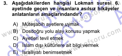 Tefsir Dersi 2015 - 2016 Yılı (Vize) Ara Sınav Soruları 3. Soru