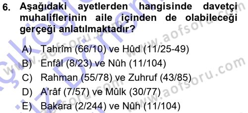 Tefsir Dersi Ara Sınavı Deneme Sınav Soruları 6. Soru