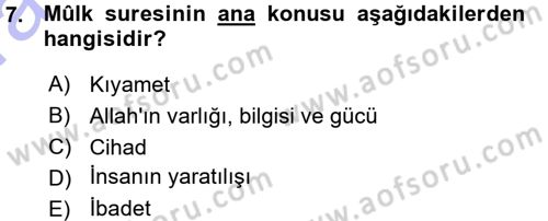 Tefsir Dersi 2015 - 2016 Yılı (Vize) Ara Sınav Soruları 7. Soru
