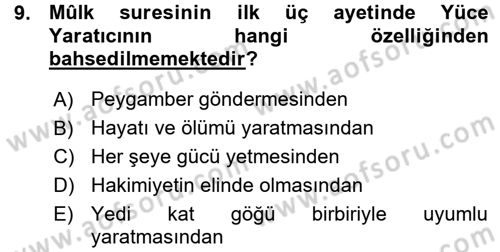 Tefsir Dersi 2015 - 2016 Yılı (Vize) Ara Sınav Soruları 9. Soru