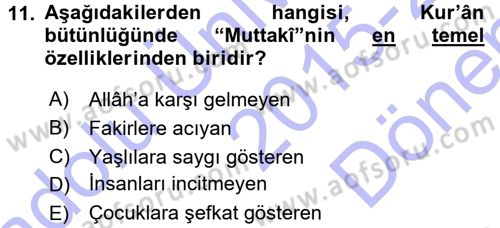 Tefsir Dersi 2015 - 2016 Yılı (Final) Dönem Sonu Sınav Soruları 11. Soru