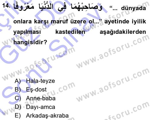 Tefsir Dersi 2015 - 2016 Yılı (Final) Dönem Sonu Sınav Soruları 14. Soru