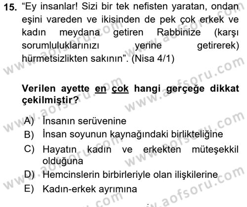 Tefsir Dersi 2015 - 2016 Yılı (Final) Dönem Sonu Sınav Soruları 15. Soru