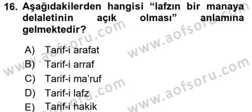 Tefsir Dersi 2015 - 2016 Yılı (Final) Dönem Sonu Sınav Soruları 16. Soru