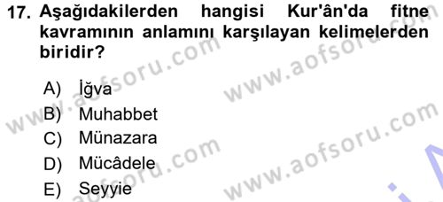 Tefsir Dersi 2015 - 2016 Yılı (Final) Dönem Sonu Sınav Soruları 17. Soru