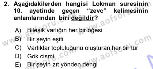 Tefsir Dersi 2015 - 2016 Yılı (Final) Dönem Sonu Sınav Soruları 2. Soru