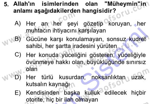 Tefsir Dersi 2015 - 2016 Yılı (Final) Dönem Sonu Sınav Soruları 5. Soru