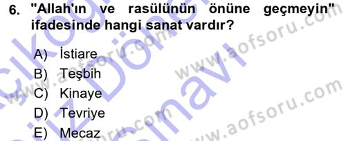 Tefsir Dersi 2015 - 2016 Yılı (Final) Dönem Sonu Sınav Soruları 6. Soru