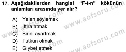 Tefsir Dersi 2015 - 2016 Yılı Tek Ders Sınav Soruları 17. Soru