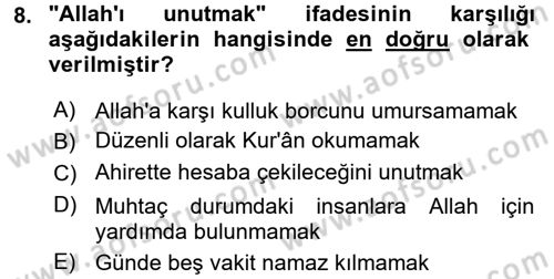Tefsir Dersi 2015 - 2016 Yılı Tek Ders Sınav Soruları 8. Soru