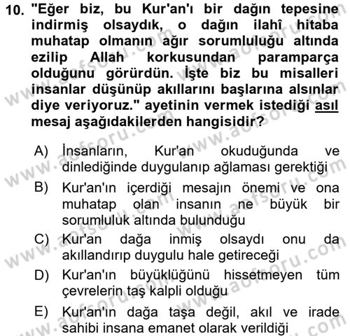 Tefsir Dersi 2016 - 2017 Yılı (Vize) Ara Sınav Soruları 10. Soru