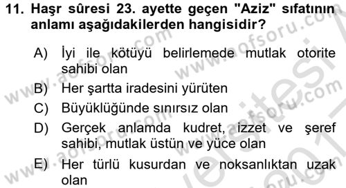 Tefsir Dersi Ara Sınavı Deneme Sınav Soruları 11. Soru