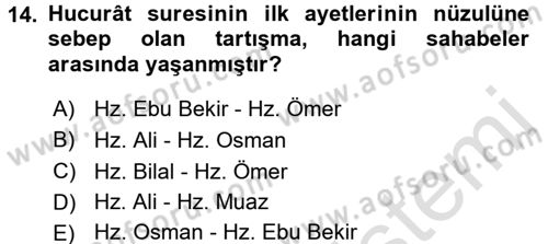 Tefsir Dersi 2016 - 2017 Yılı (Vize) Ara Sınav Soruları 14. Soru