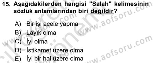 Tefsir Dersi Ara Sınavı Deneme Sınav Soruları 15. Soru