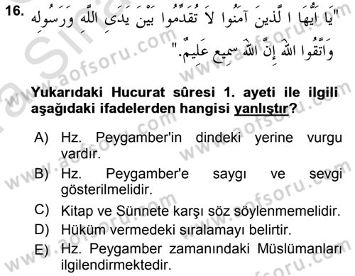 Tefsir Dersi Ara Sınavı Deneme Sınav Soruları 16. Soru
