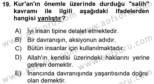 Tefsir Dersi Ara Sınavı Deneme Sınav Soruları 19. Soru