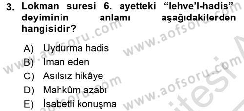 Tefsir Dersi 2016 - 2017 Yılı (Vize) Ara Sınav Soruları 3. Soru