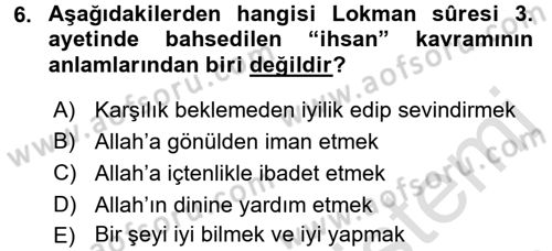 Tefsir Dersi Ara Sınavı Deneme Sınav Soruları 6. Soru