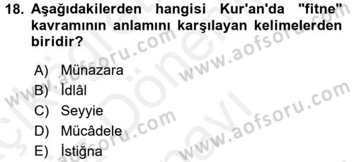 Tefsir Dersi 2016 - 2017 Yılı (Final) Dönem Sonu Sınav Soruları 18. Soru