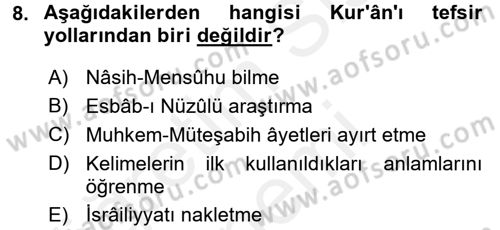 Tefsir Dersi 2016 - 2017 Yılı (Final) Dönem Sonu Sınav Soruları 8. Soru