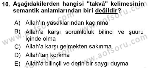 Tefsir Dersi 2017 - 2018 Yılı 3 Ders Sınav Soruları 10. Soru