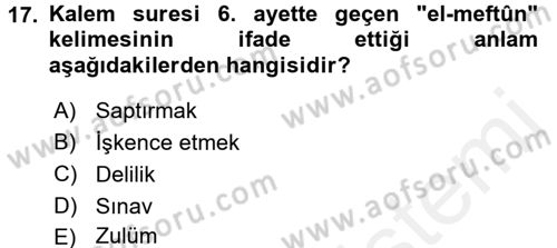 Tefsir Dersi 2017 - 2018 Yılı 3 Ders Sınav Soruları 17. Soru