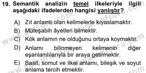 Tefsir Dersi 2017 - 2018 Yılı 3 Ders Sınav Soruları 19. Soru