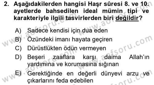 Tefsir Dersi 2017 - 2018 Yılı 3 Ders Sınav Soruları 2. Soru
