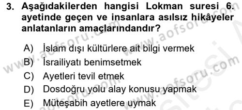 Tefsir Dersi 2017 - 2018 Yılı 3 Ders Sınav Soruları 3. Soru