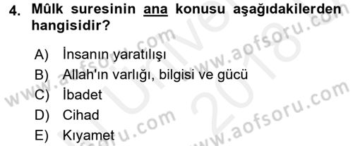 Tefsir Dersi 2017 - 2018 Yılı 3 Ders Sınav Soruları 4. Soru