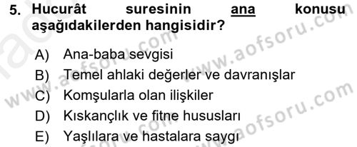 Tefsir Dersi 2017 - 2018 Yılı 3 Ders Sınav Soruları 5. Soru
