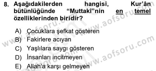 Tefsir Dersi 2017 - 2018 Yılı 3 Ders Sınav Soruları 8. Soru