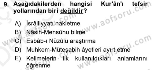 Tefsir Dersi 2017 - 2018 Yılı 3 Ders Sınav Soruları 9. Soru