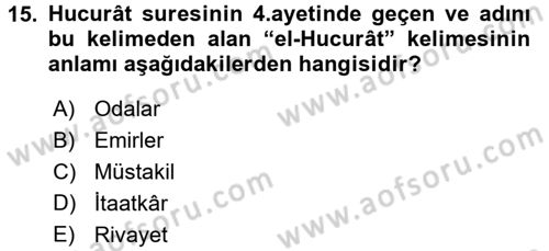 Tefsir Dersi 2017 - 2018 Yılı (Vize) Ara Sınavı 15. Soru