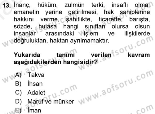 Tefsir Dersi 2017 - 2018 Yılı (Final) Dönem Sonu Sınav Soruları 13. Soru