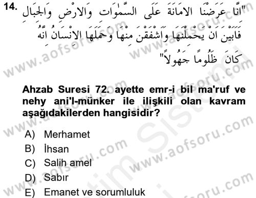 Tefsir Dersi 2017 - 2018 Yılı (Final) Dönem Sonu Sınav Soruları 14. Soru