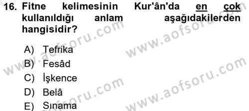 Tefsir Dersi 2017 - 2018 Yılı (Final) Dönem Sonu Sınav Soruları 16. Soru
